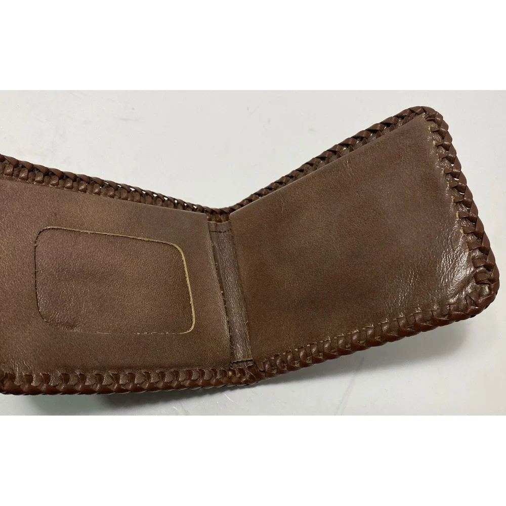 Vtg Hand Tooled Leather Stitched Embossed Antique Car Club USA Wallet